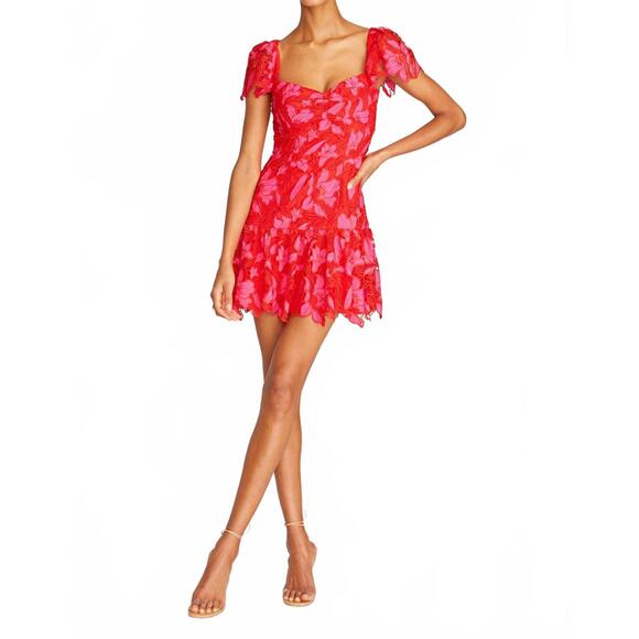 MONIQUE LHUILLIER Dresses & Skirts - NEW MONIQUE LHUILLIER flutter sleeve fit and flare mini dress in pink and red